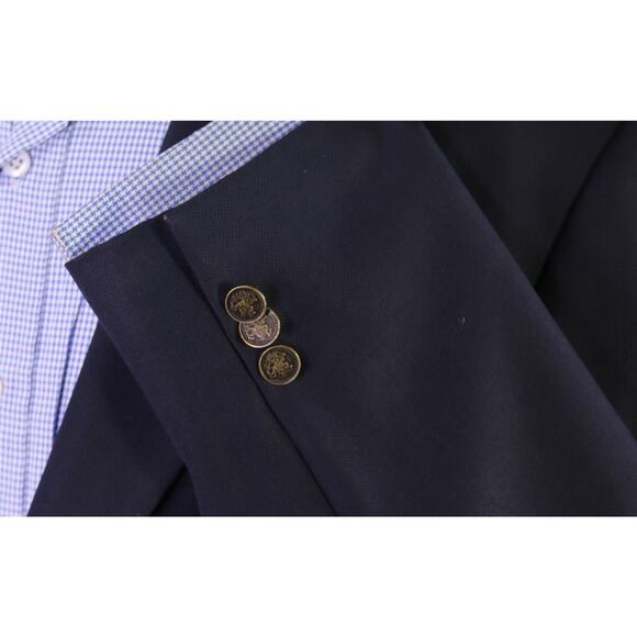 Hickey-Freeman Current Navy Blue Roman Coin Buttons Wool Blazer Jacket 40L - Picture 6 of 8